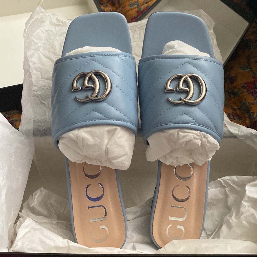 Gucci Jolie Quilted Sandals - Powder Blue